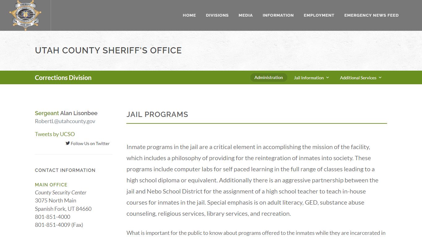 Utah County Sheriff's Office Jail Programs