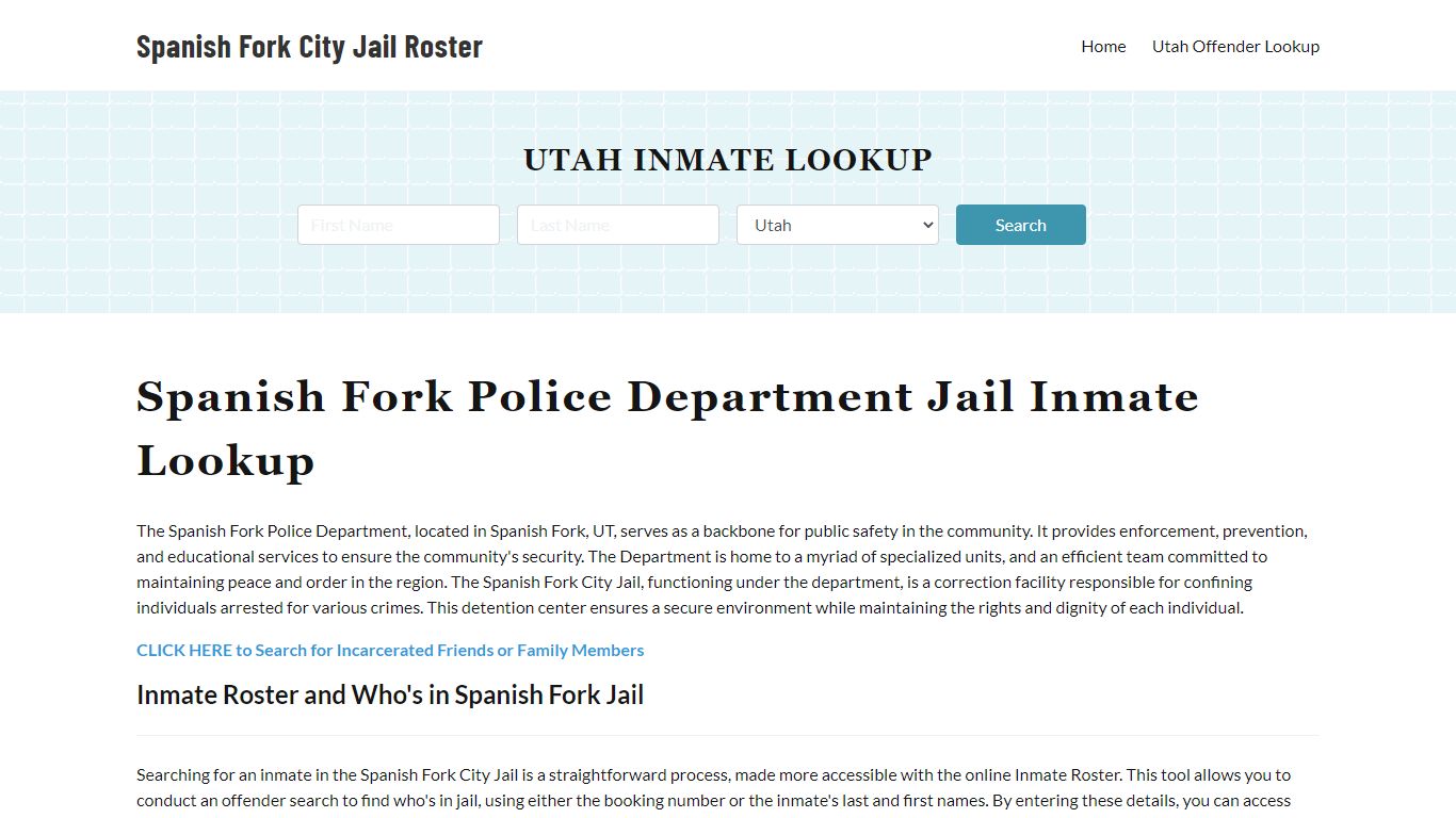 Spanish Fork Police Department Jail Inmate Lookup